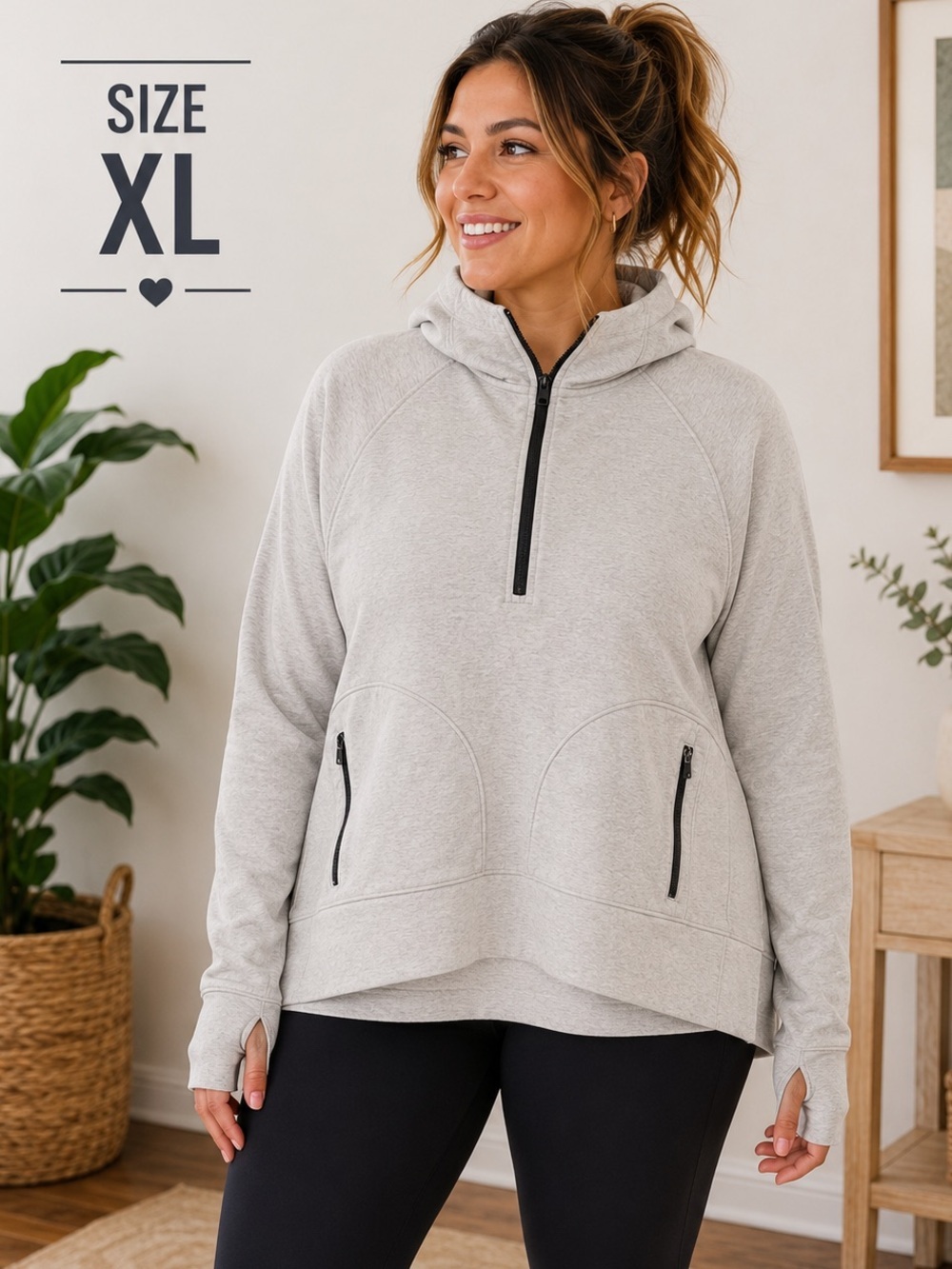DSG Women's Half-Zip Hoodie Jacket in Light gray XL